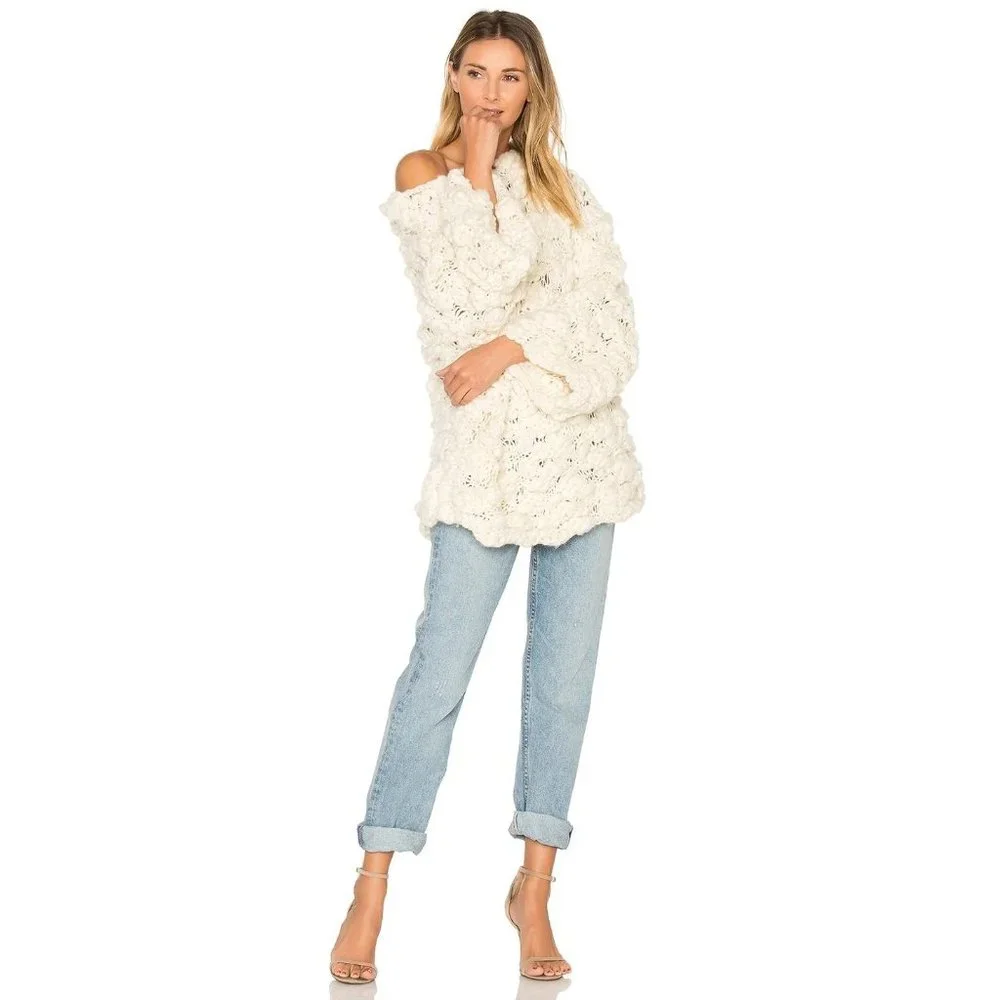 For Love & Lemons Mademoiselle Popover Sweater Creme - Picture 2 of 10